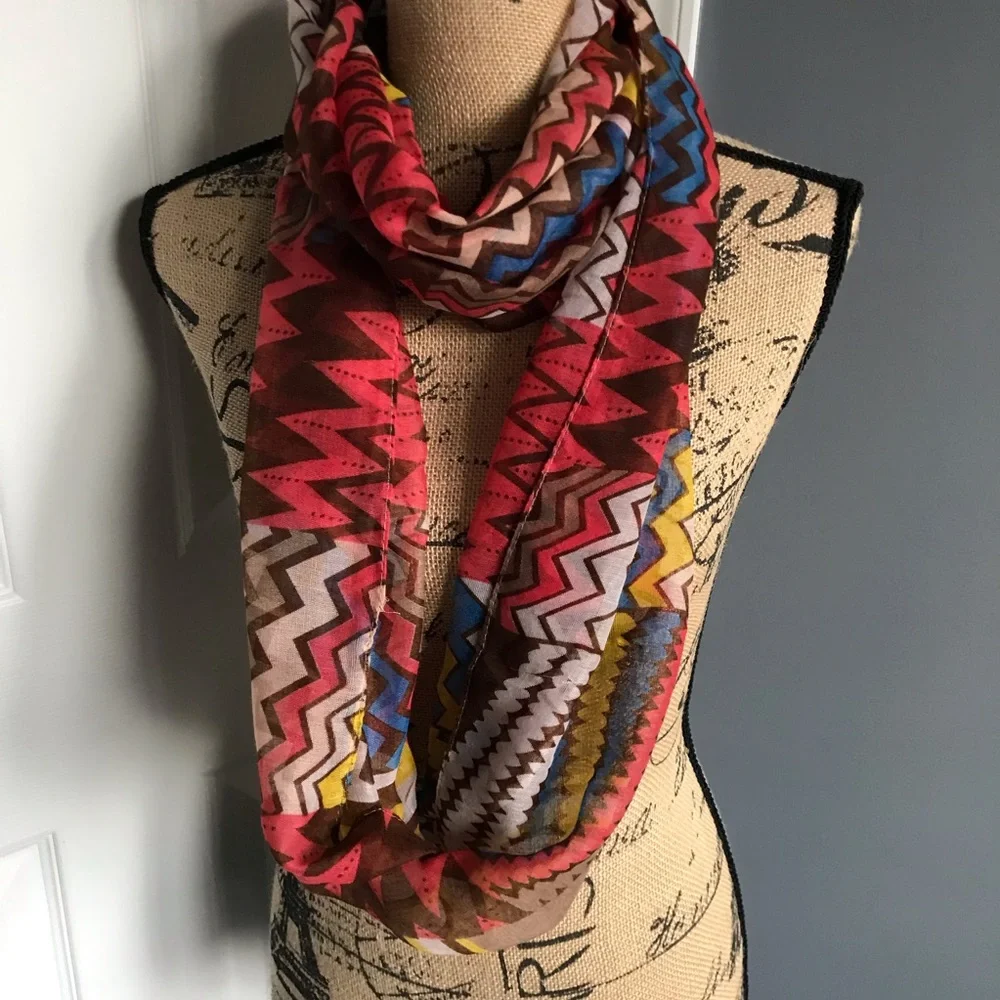 Bohemian Chevron Pattern Infinity Scarf 20” x 33”